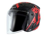 Vega Lark Victor ISI Certified Gloss Finish Lightweight Open Face Helmet for Men and Women with Long Clear Visor(Black Red, Size:M)