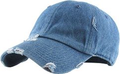 KBETHOS Vintage Washed Distressed Cotton Dad Hat Baseball Cap Adjustable Polo Trucker Unisex Style Headwear (Vintage) Medium Denim Adjustable