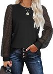 WIHOLL Women Tops Long Sleeve T Shirts Women Tops Trendy 2024 Crewneck Tunic Fall Sweater Cloth Black Tshirts XL