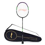 Li-Ning G - Force 3800 Superlite Carbon Fibre Strung Badminton Racket with Full Racket Cover (Black/Purple) | For Intermediate Players | 79 grams | Maximum String Tension - 32lbs