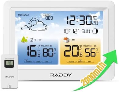 Raddy WM6 Weather Station with 2000mAh Rechargeable Battery, Wireless Indoor Outdoor Thermometer Hygrometer Barometer with Atomic Clock Weather Forecast for Home Use, (988309012)