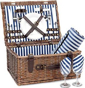 Inno Stage Cestino da picnic in vimini per 4 persone, in salice, cestino di servizio, set regalo per campeggio e feste all’aperto, Vimini, For 2