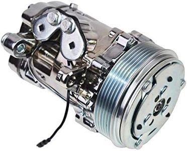 A-Team Performance - AC Air Conditioner Compressor Sanden Type SD-7 6-Groove Serpentine - C5005BK Aluminum Housing (Chrome) - Pre-oiled Lightweight Aluminum For Easy Installation - Universal Type