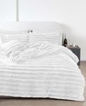 AMBERLINNEN LTD BIG CORD Teddy Fleece Thermal Duvet Cover & Pillow Case Soft Warm Set (White, Double: 198cm x 198cm)