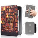 SCSVPN Slim Case for 6'' Kindle 10th Generation 2019 Release (Model No. J9G29R, NOT Fit Kindle Paperwhite/Kindle 2022), Lightweight Durable PU Leather Cover with Hand Strap - Auto Wake/Sleep, Library