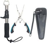 BSPIX Fishing Gear Set - Long Nose Stainless Steel Fishing Pliers 8.5", Fish Lip Gripper, Telescopic Lanyard & Sheaths - Multi-Function Saltwater Resistant Fishing Tools (Blue)