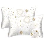 EXQ Home Silky Zippered Pillowcase 2 Pack Queen Size- White Moon Printed Satin Pillowcase 20x30 inches - Satin Pillow Cases for Hair and Skin, Valentines Day Gifts for Women