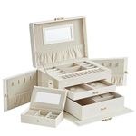 SONGMICS Jewellery Box 3 Layers, Jewellery Organiser with 2 Drawers, Jewellery Case with Portable Travel Case, with Handle, Lockable, Gift Idea, Cloud White PU Cover, Cream White Lining JBC121W02