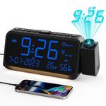 Projection Alarm Clock, Plugged-in Clock with Dual Alarm and Nightlight, Adjustable Brightness and Volume, USB-A & Type-C Charging, 9mins Snooze,12/24H/DST, Digital Alarm Clock for Bedroom