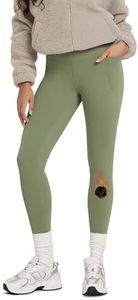 ODODOS Women's Fleece Lined 7/8 Leggings with Pockets Thermal Warm Winter Running Tights - 25" High Waisted Thick Yoga Pants, Dark Olive, Medium