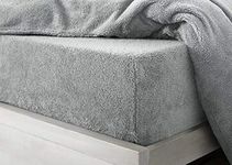 Teddy Bear Fleece Fitted Bed Sheet Extra Deep 30 cm or Duvet Covers Single Double King Super King Size UK (King, silver)