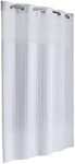 Hookless It's a Snap Satin Stripe Shower Curtain, 3-in-1 Shower Curtain Includes Fabric Shower Curtain with Sheer Top Window, Flex-On Rings & PEVA Liner, 71" x 74", Bright White