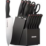 Astercook Knife Set with Built-in Sharpener Block, Dishwasher Safe Kitchen Knife Set with Block, 14 Pcs High Carbon Stainless Steel Block Knife Set with Self Sharpening and 6 Steak Knives, Black