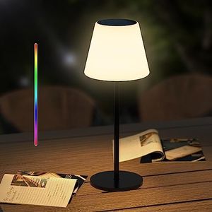 Ecvivk Lampe de table solaire d'extérieur avec capteur de lumière, à intensité variable, blanc chaud et RGB, lampe de table sans fil, portable, rechargeable,pour l'intérieur,l'extérieur,la terrasse