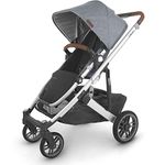 UPPAbaby Cruz V2 Stroller/Full-Featured Stroller with Travel System Capabilities/Toddler Seat, Bumper Bar, Bug Shield, Rain Shield Included/Gregory (Blue Mélange/Silver Frame/Saddle Leather)