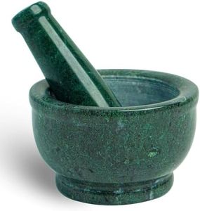 Zig Zag 4 Inch Natural Granite Marble Mortar and Pestle Set Solid Green Stone Marble Grinder for Guacamole, Herbs, Spices, Medicine