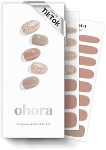 ohora Semi Cured Gel Nail Strips (N Carmel) - Nude, Glitter, Works with Any UV/LED Lamps, Salon-Quality, Long Lasting, Easy to Apply & Remove - Includes 2 Prep Pads, Nail File & Wooden Stick