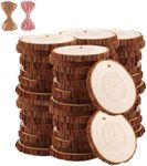 Natural Wood Slices TICIOSH 50 Pcs 2.4-2.8 inches Craft Unfinished Wood kit Predrilled with Hole Wooden Circles for DIY Crafts Wedding Decorations Christmas Ornaments Arts Wood Slices