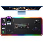 Mouse Pad，Wireless Charging RGB Gaming Mouse Pad 10W，RGB Mouse Mat 31.5 X 11.8 Inch, 13 Light Modes Extra Large Mousepad Non-Slip Rubber Base Computer Keyboard Mat for Gaming, MacBook（Black）