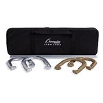 Champion Sports Tournament Horseshoe Set: Classic Outdoor Lawn Game includes Two Chrome & Two Brass Plated Professional Horseshoes with Solid Steel Stakes & Carrying Case