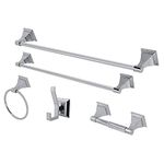 Kingston Brass BAHK61212478C 18-Inch and 24-Inch Towel-Bar, 6-Inch Towel-Ring, Toilet Paper Holder and Robe Hook Monarch Bathroom Accessories, 5-Piece in Set, Polished Chrome