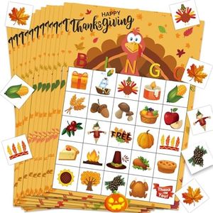 Thanksgiving Games Thanksgiving Bingo Game for Kids 24 Players Thanksgiving Bingo Cards for Thanksgiving Party School Classroom Family Children Activities Thanksgiving Party Games