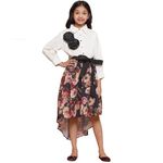 Modish Couture Girl's Full Sleeve Printed Highlow Dress (Off White & Black, 15-16Y) - MDCT071