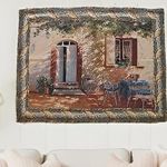 DaDa Bedding Peaceful Gardens Tapestry - French Rococo Floral Outdoor Scenery Needle Stitched Woven Wall Hanging - Bordered with Rod Pocket Loops 35 x 46 IN