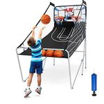 Maxmass Double Basketball Arcade Game, Folding Basketball Hoop Game with 8 Options, 4 Balls, 2 Rims, Scoring Display, Electronic Basketball Shooting Machine for Indoor Outdoor (White + Black)