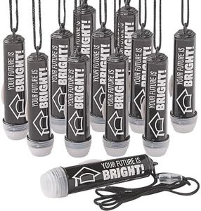 Fun Express 3 1/2" Your Future is Bright Plastic Flashlights on Breakaway Cord - 12 Pack - Graduation Party Favors - Accessories