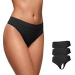 CRZ YOGA Soft High Rise Thongs for Women - Sexy Tagless Comfortable Panties Smooth Stretch Breathable Ladies Underwear 3 Pack Black (3pack) Small