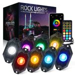 Xprite RGBW LED Rock Lights Kit w/Bluetooth & Wireless Remote Controller, Multicolor Cars Underglow, Whee Well, Footwell Neon Light Kits, for Off-Road UTV ATV Trucks SUV Motorcycle Boats - 8 Pods