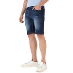 Campus Sutra Men's Classic Dark Blue Dark-Washed Distressed Patterned Denim Shorts | Regular Fit | Premium Stretchable Cotton Mid-Rise Crafted with Comfort Fit and High Performance for Everyday Wear