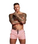 Redqenting Mens Swim Trunks Quick Dry Swimwear Zipper Pockets, Swim Shorts with Mesh Liner Light Pink