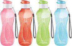 MILTON Water Bottle Kids Reusable Leakproof 17 Oz 4-Pack Plastic Wide Mouth Large Big Drink Bottle BPA & Leak Free with Handle Strap Carrier for Cycling Camping Hiking Gym Yoga (Bright colors)