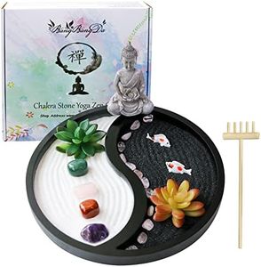 Buddha Meditation Zen Garden Kit - Home Office Tabletop Taiji Yin Yang Sand Garden Altar Zen Decor Zen Gifts DIY Mini Chakra Crystal Quartz Rock Garden w/Nature Healing Stone Rake Tool