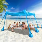Rhino Valley Beach Tent, 10 x 10 FT Beach Shade UPF50+ Protection, BeachCanopy with 8 Sandbags 4 Stability Poles, Outdoor BeachTent Sun Shelter Umbrella for Sand,Camping,Fishing Essentials, Sky Blue