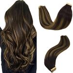 GOO GOO Tape in Hair Extensions Human Hair, 20pcs 50g 14inch, Balayage Dark Brown to Light Brown Real Remy Hair Extensions Seamless Straight Human Hair Extensions