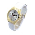 SHMIOU English Talking Watch for Women The Blind Visually Impaired Elderly, White Dial, PU Leather Strap, Quartz Movement