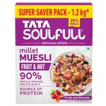 Tata Soulfull Millet Muesli, Fruit & Nut, 1.2kg, 25% Delicious Millets, 90% Whole Grains Breakfast Cereal, Real Fruits & Almonds, High in Fibre, Source Of Protein