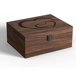 Walnut Wooden Keepsake Box Heart-to-heart, Memory for Love Decorative Boxes with Hinged Lid and Lock, Large Storage Jewelry Toys Wood Gift Box for Valentine's Day, Wedding, Anniversary, Baby Shower