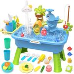 21" H Play Sink with Running Water, 4-in-1 Kids Kitchen Sink Toy with Electric Faucet, Mini Water Table with Detachable Legs, Fishing Game, Pretend Play Dishwasher Gift Set for Boys & Girls(Blue)