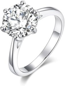 SecreTalk 3CT Moissanite Engagement Ring for Women, Classic 6-Prong Wedding Rings, 925 Sterling Silver D Color VVS Diamond Ring with Certificate of Authenticity, 7.5, Sterling Silver, Moissanite