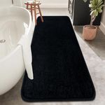 Rururug Black Bath Mat 120x50cm Absorbent Bathroom Mat non Slip Washable Bath Mats for Bathroom, Soft Microfiber Bathroom Rug