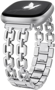 Wearlizer Metal Band Compatible with Fitbit Versa 4 Bands for Woman/Versa 3/Sense 2/Sense Bands Women, Dressy Chain Strap Designer Stainless Steel Bracelet Wristband