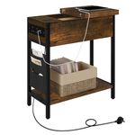 EUGAD Side Table with Socket, Coffee Table, Sofa End Table with Charging Station, Bedside Table with Flip-up Tabletop, Storage Bag, 2 USB Ports+2 Sockets, Rustic Brown, 0004CHJ