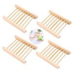 DXIA 4 Pack Natural Wooden Soap Dishes, Bamboo Soap dish, Natural Bamboo Soap Dishes Soap Holder, Storage Holder, Soap Case, Strong Drainage Capacity, Easy to clean for Kitchen, Bathroom