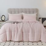 KASENTEX King Comforter Set - Boho Seersucker Design, Down Alternative Fill,Duvet Insert Box Stitch Quilting, Fluffy and Soft, All Season, Machine Washable, 3 Pieces with 2 Pillow Shams, Pink