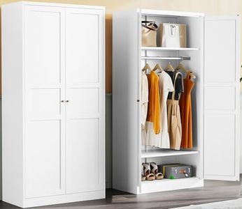 Metal Wardrobe Cabinet with Hanging Rod,White Armoire Wardrobe Closet,Metal Clothing Storage Cabinet with Adjustable Shelves and Doors,72" Wardrobe Storage Cabinet for Home,Living/Laundry Room