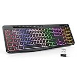 TECURS Wireless Keyboard QWERTY UK Layout, 2.4G Wireless Gaming Keyboard, LED Backlit, Ergonomic, Quiet, Waterproof, Full Size Keyboard with Multimedia Keys for Computer/PC/Laptop/MAC/Windows